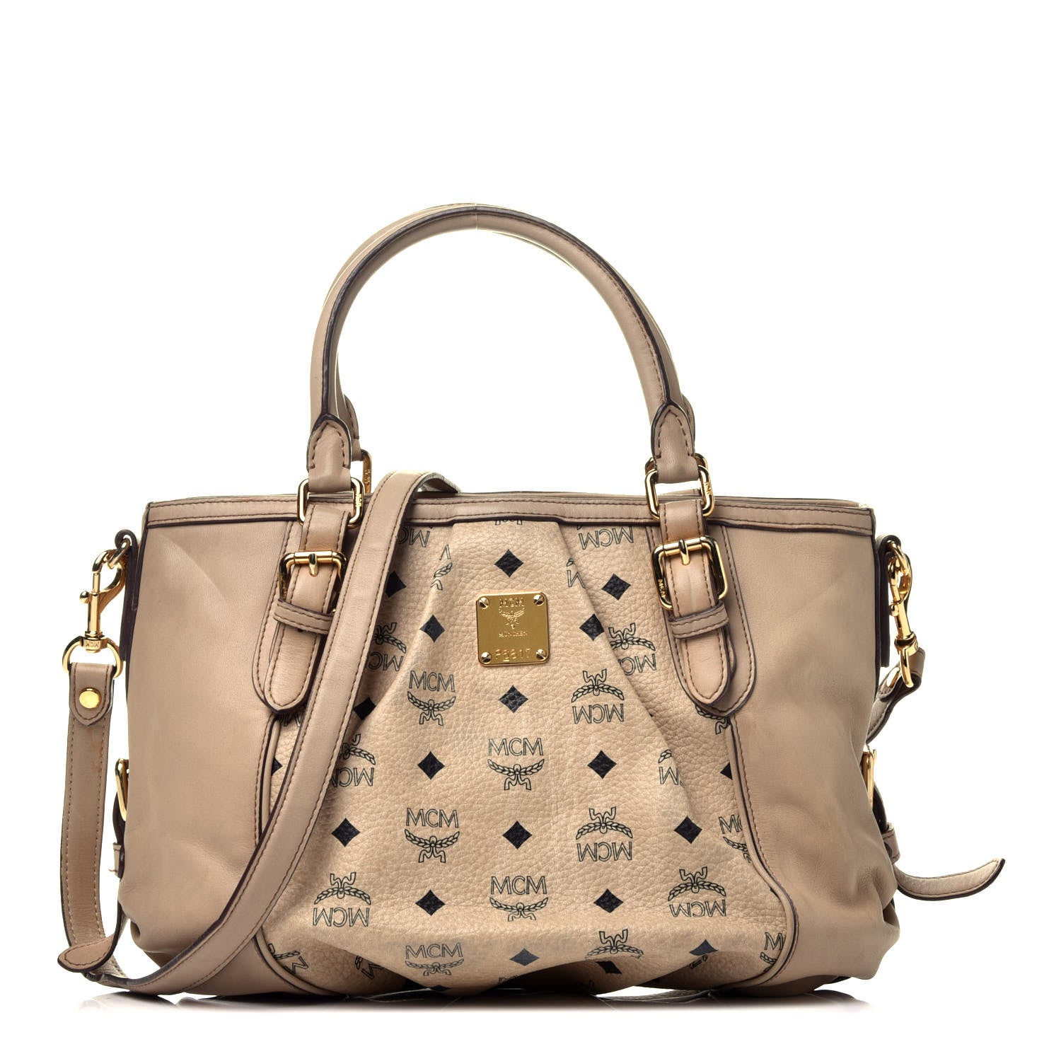 MCM Calfskin Visetos Essentials Shopper Tote Beige 1 of 10