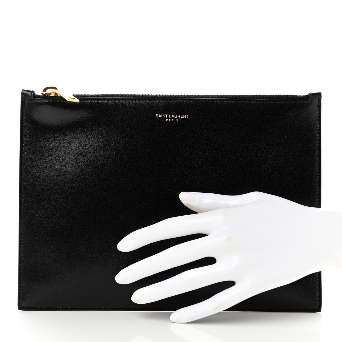 Calfskin Medium Zip Clutch Black