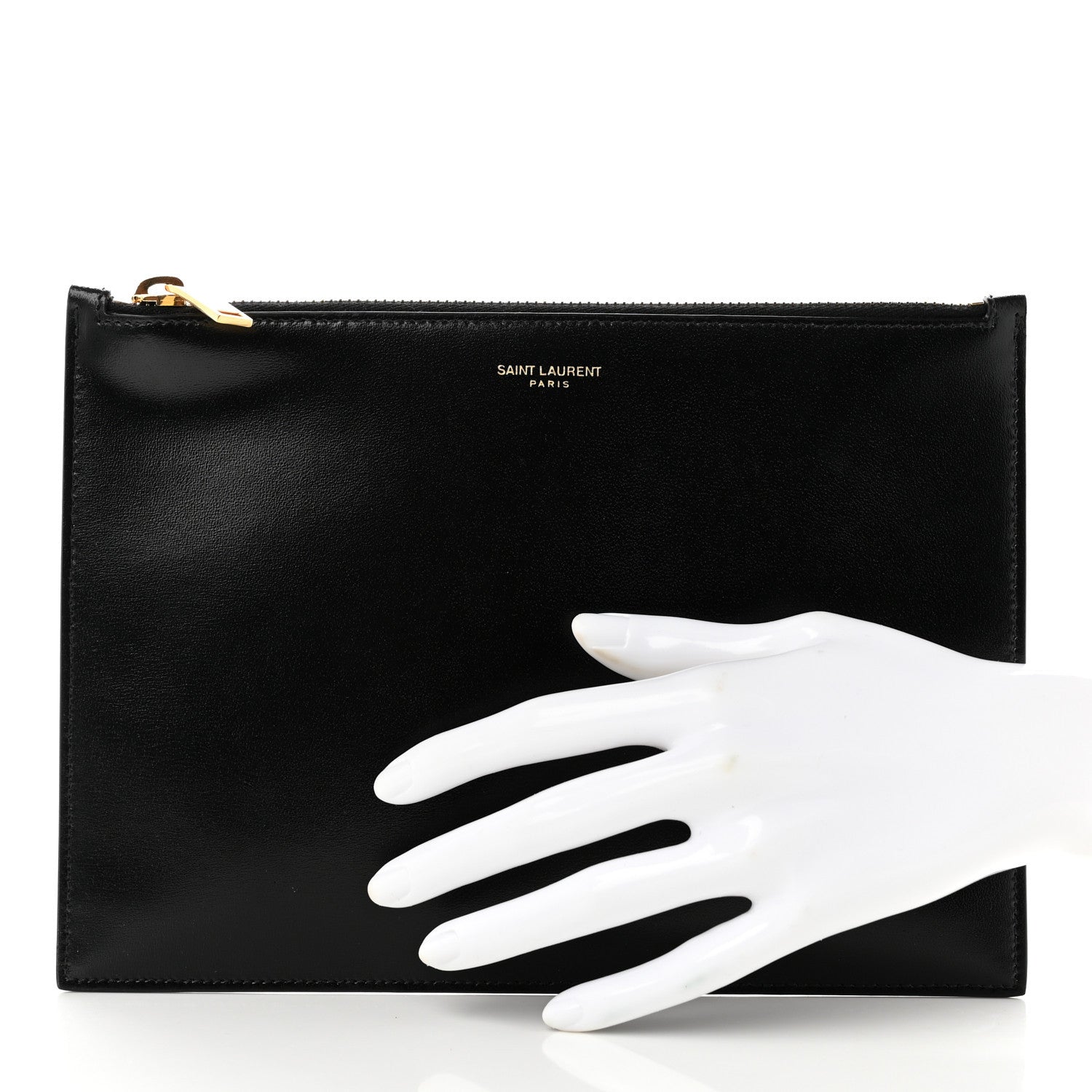 Saint Laurent Calfskin Medium Zip Clutch Black 2 of 7