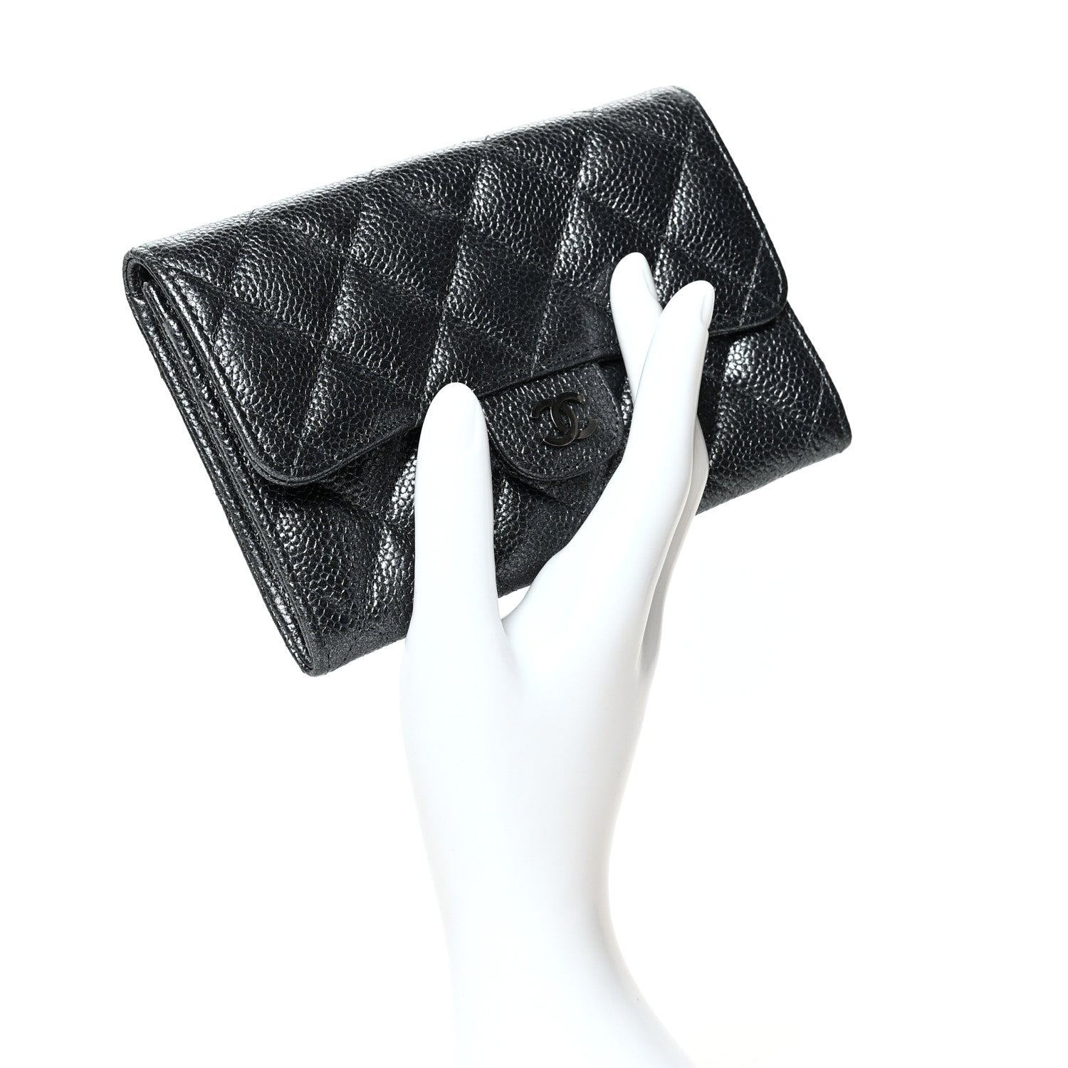 Chanel Metallic Caviar Quilted Small Flap Wallet Charcoal 2 of 10