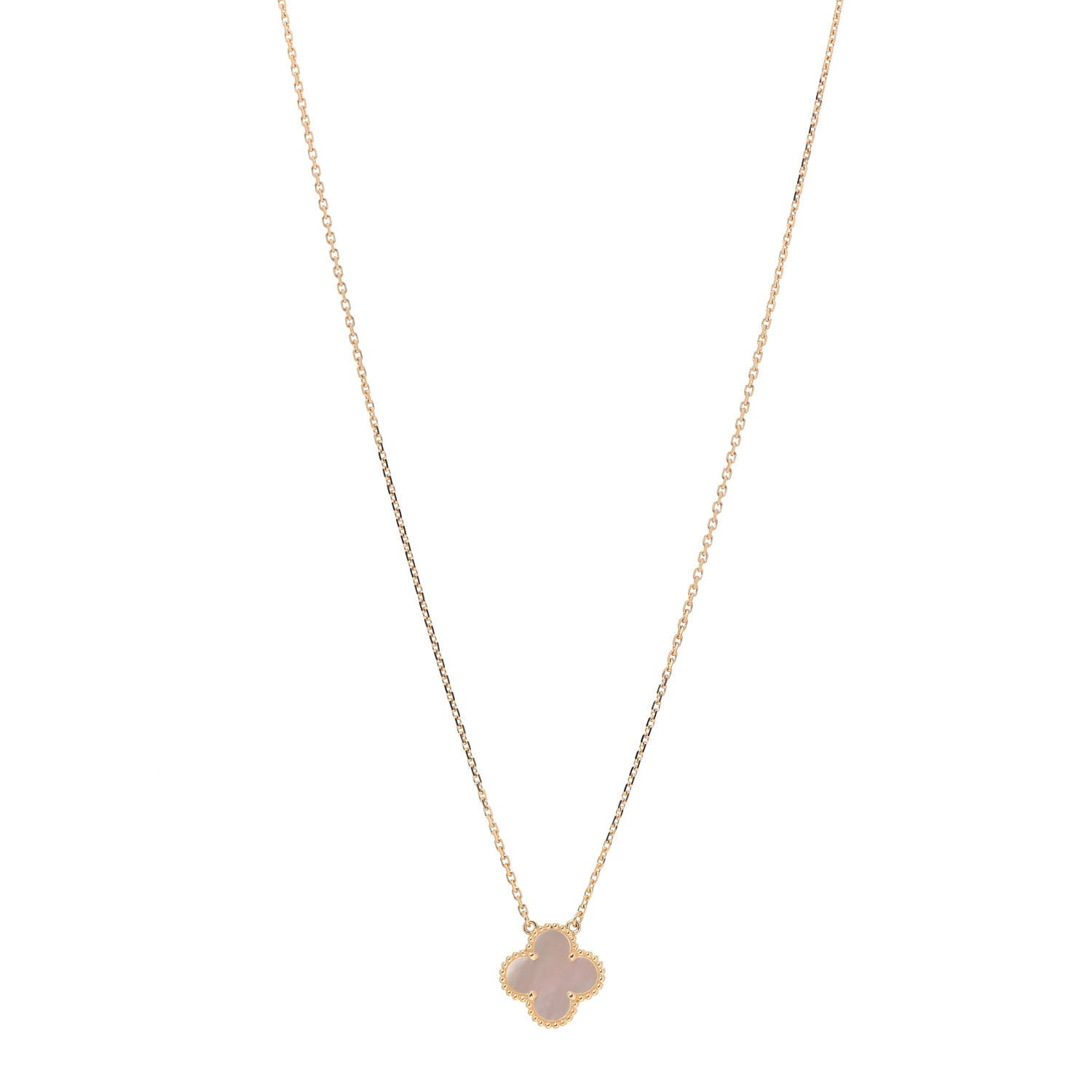 Van Cleef & Arpels 18K Yellow Gold Mother of Pearl Vintage Alhambra Pendant Necklace 1 of 7