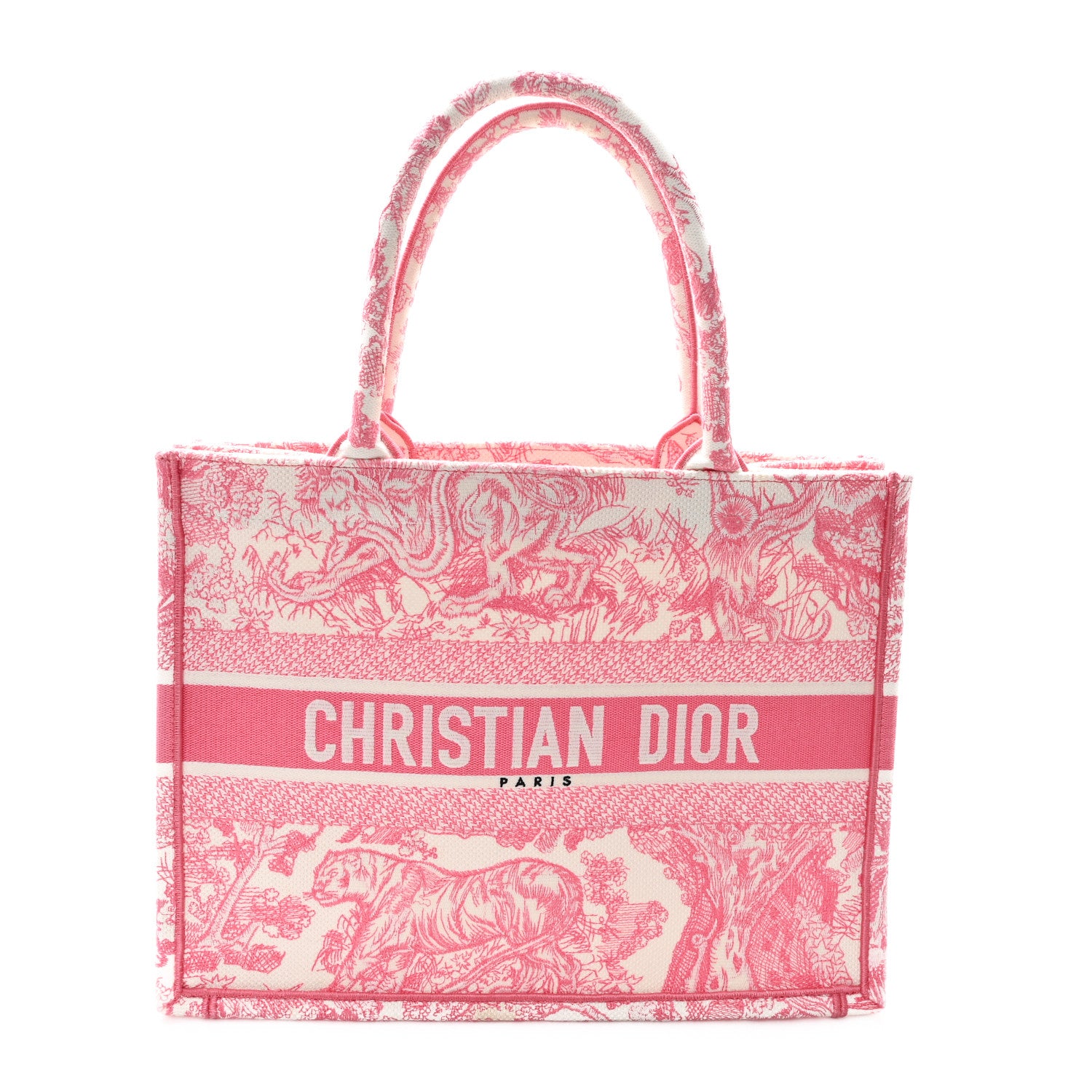 Christian Dior Canvas Embroidered Medium Dioriviera Toile De Jouy Book Tote Peony Pink 1 of 12