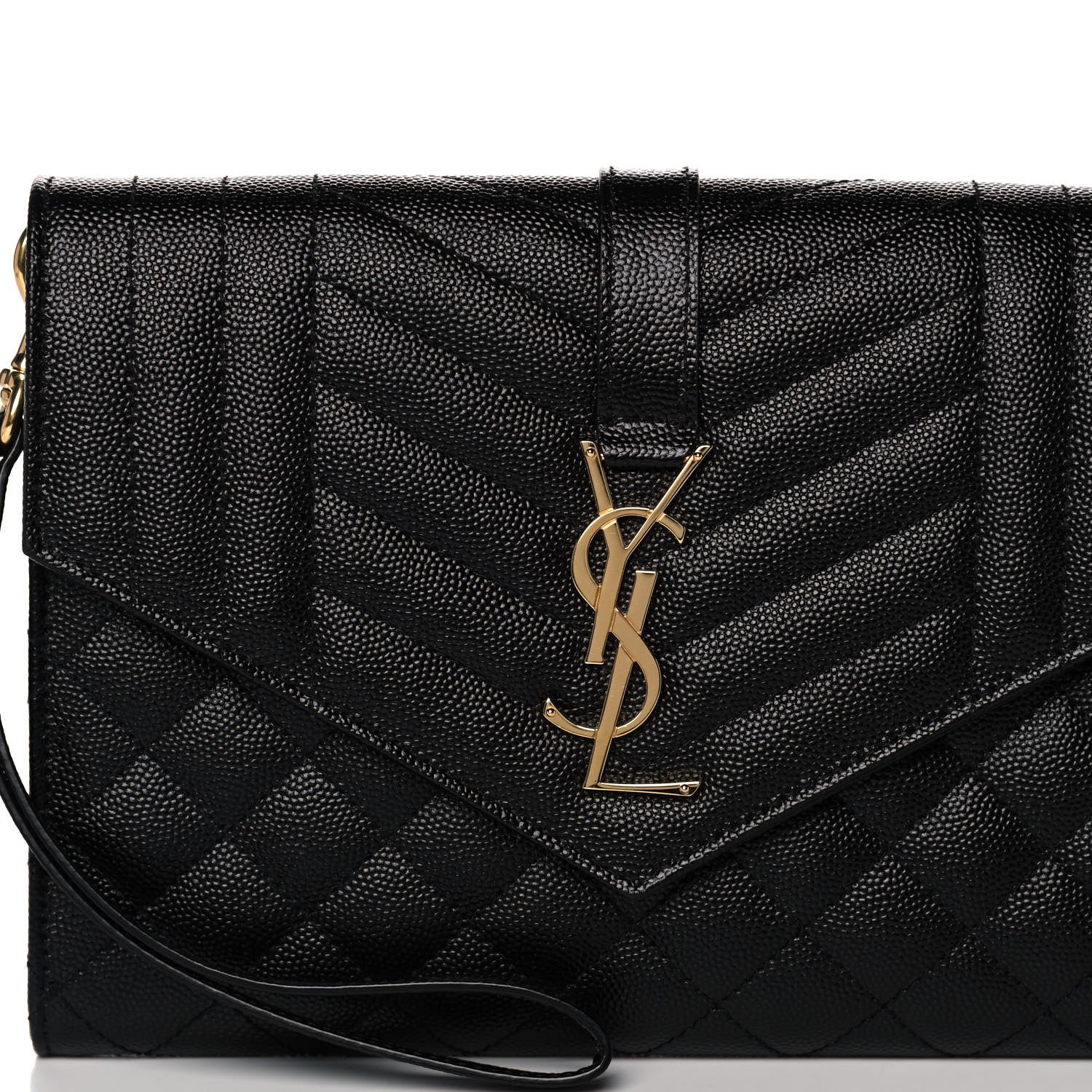 Saint Laurent Grain De Poudre Textured Mixed Matelasse Triquilt Monogram Clutch Black 8 of 12