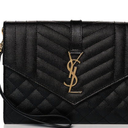 Saint Laurent Grain De Poudre Textured Mixed Matelasse Triquilt Monogram Clutch Black 8 of 12