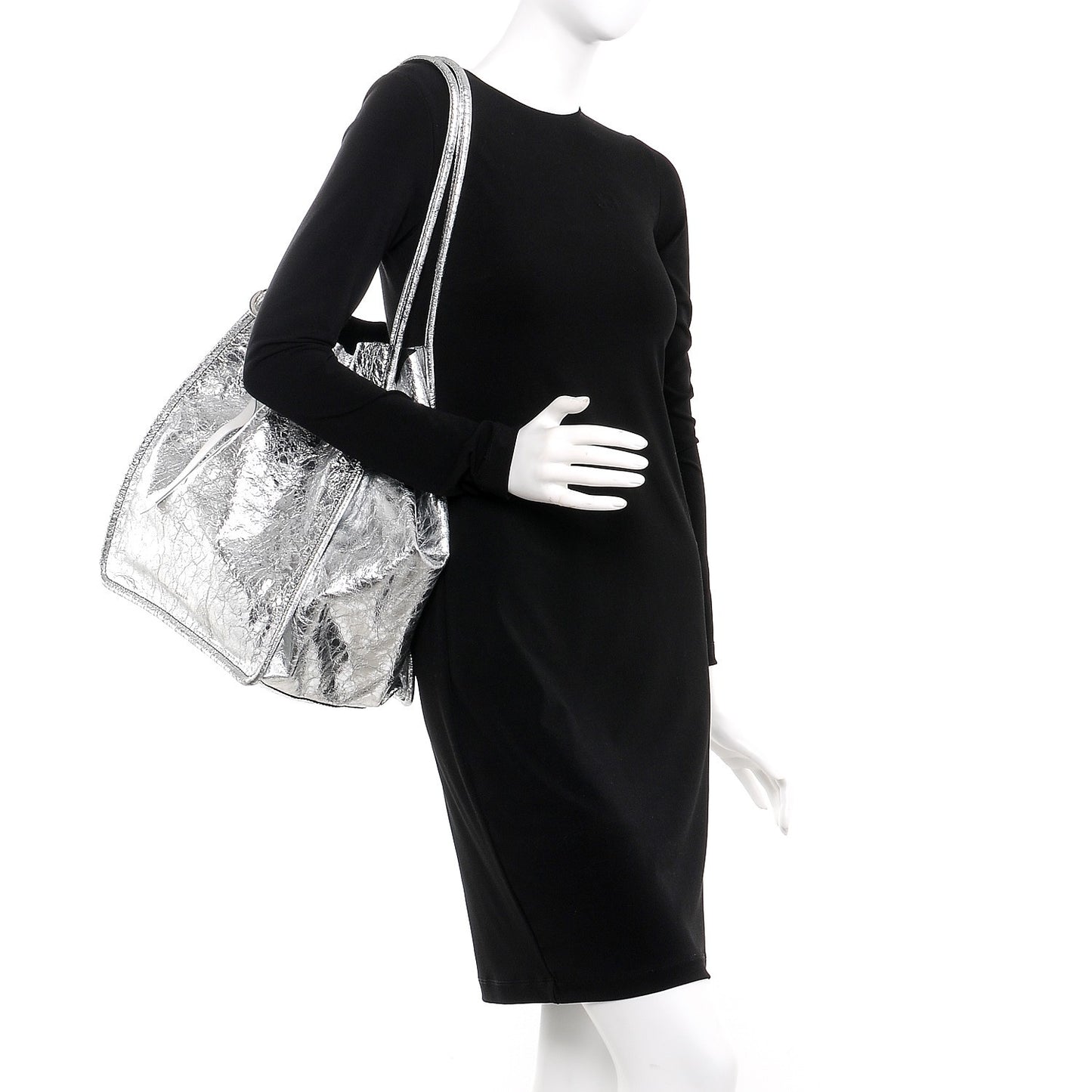 Metallic Calfskin Extra Large Tote Silver