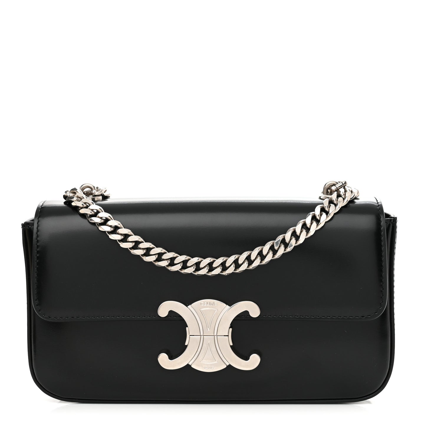 Shiny Calfskin Triomphe Chain Shoulder Bag Black