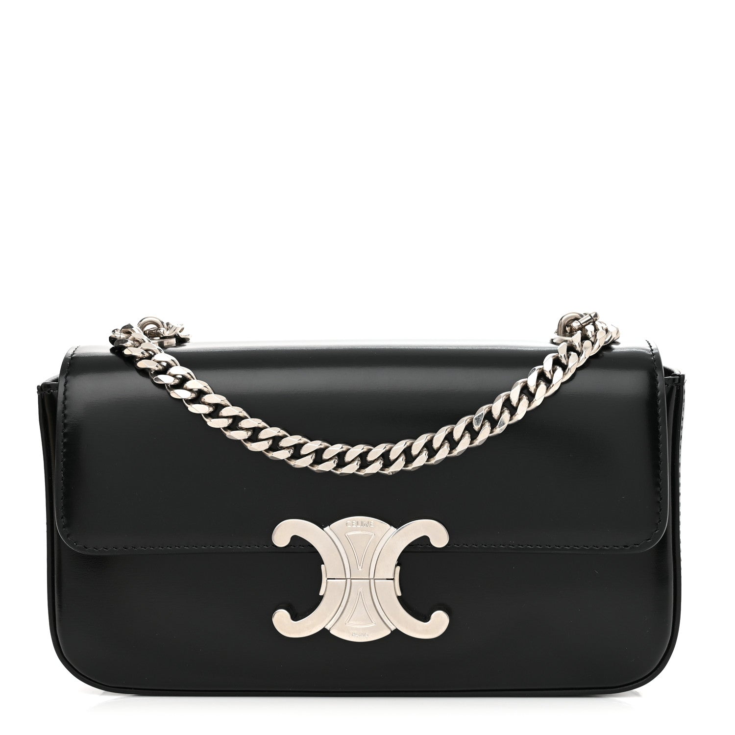 Celine Shiny Calfskin Triomphe Chain Shoulder Bag Black 1 of 10