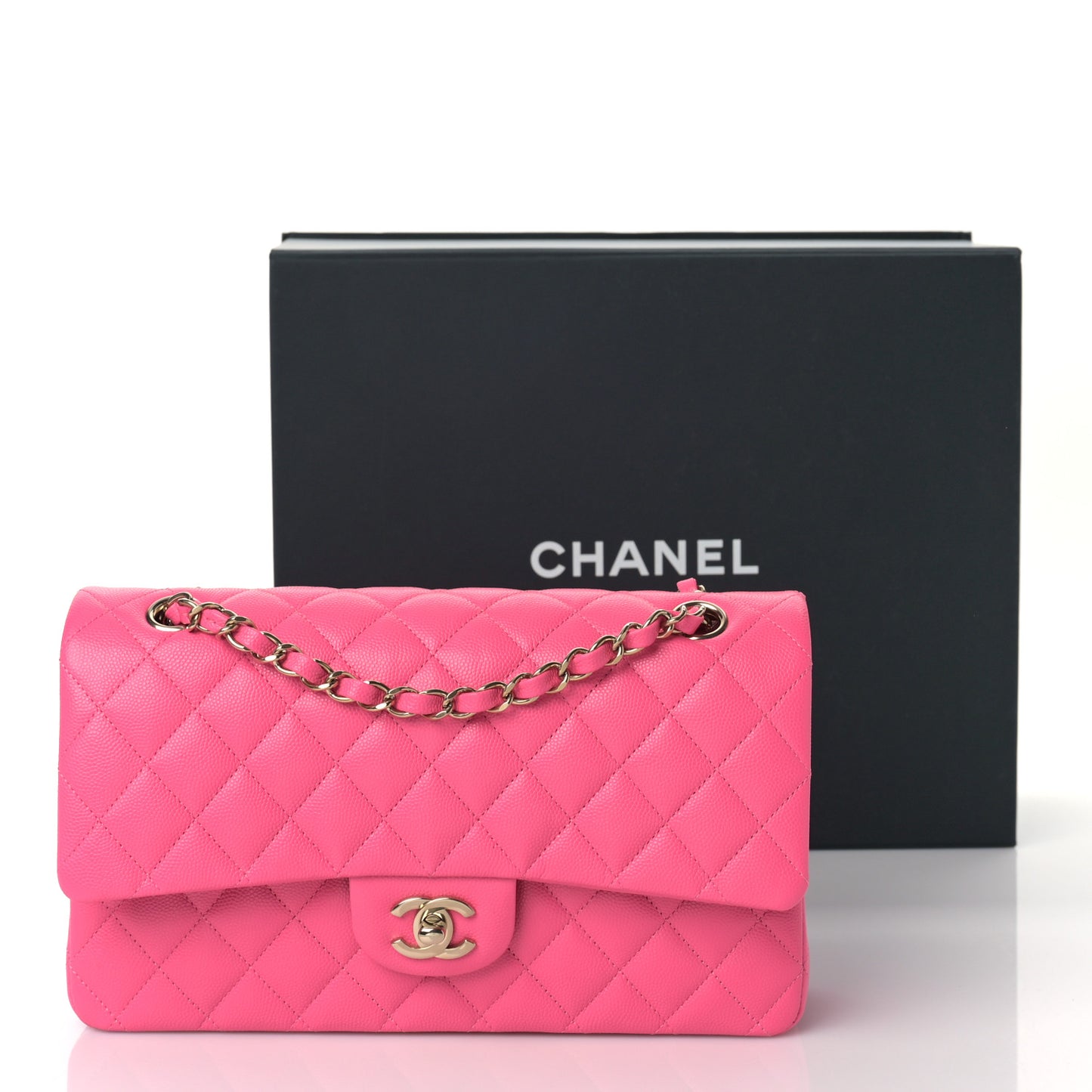 Caviar Quilted Medium Double Flap Pink