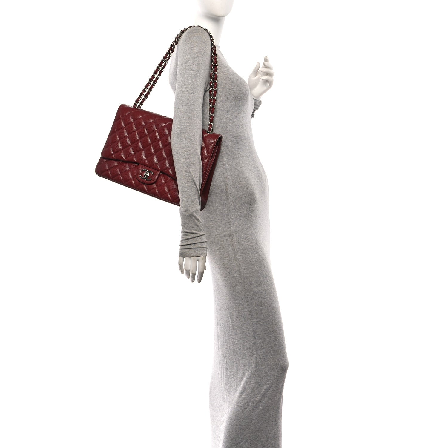 Chanel Caviar Quilted Maxi Double Flap Dark Red 2 of 10