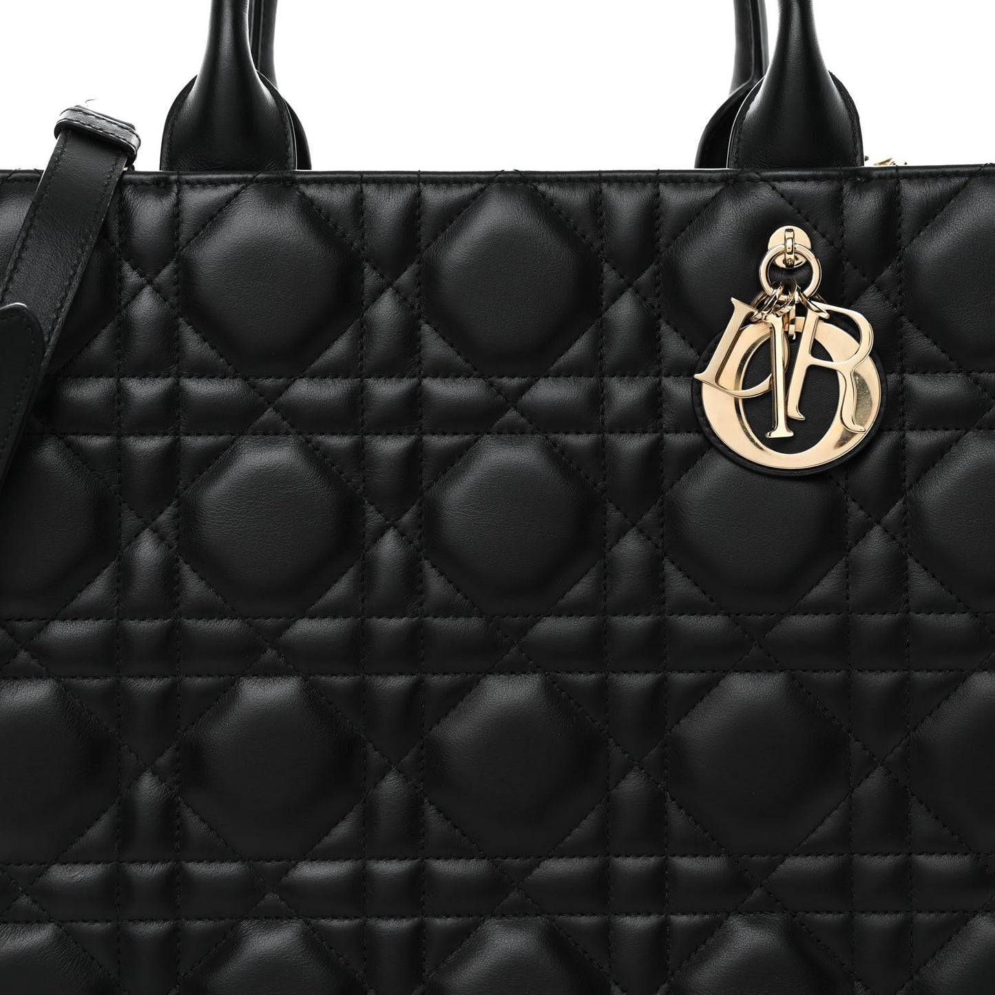 Calfskin Macro Cannage Medium Book Tote Black
