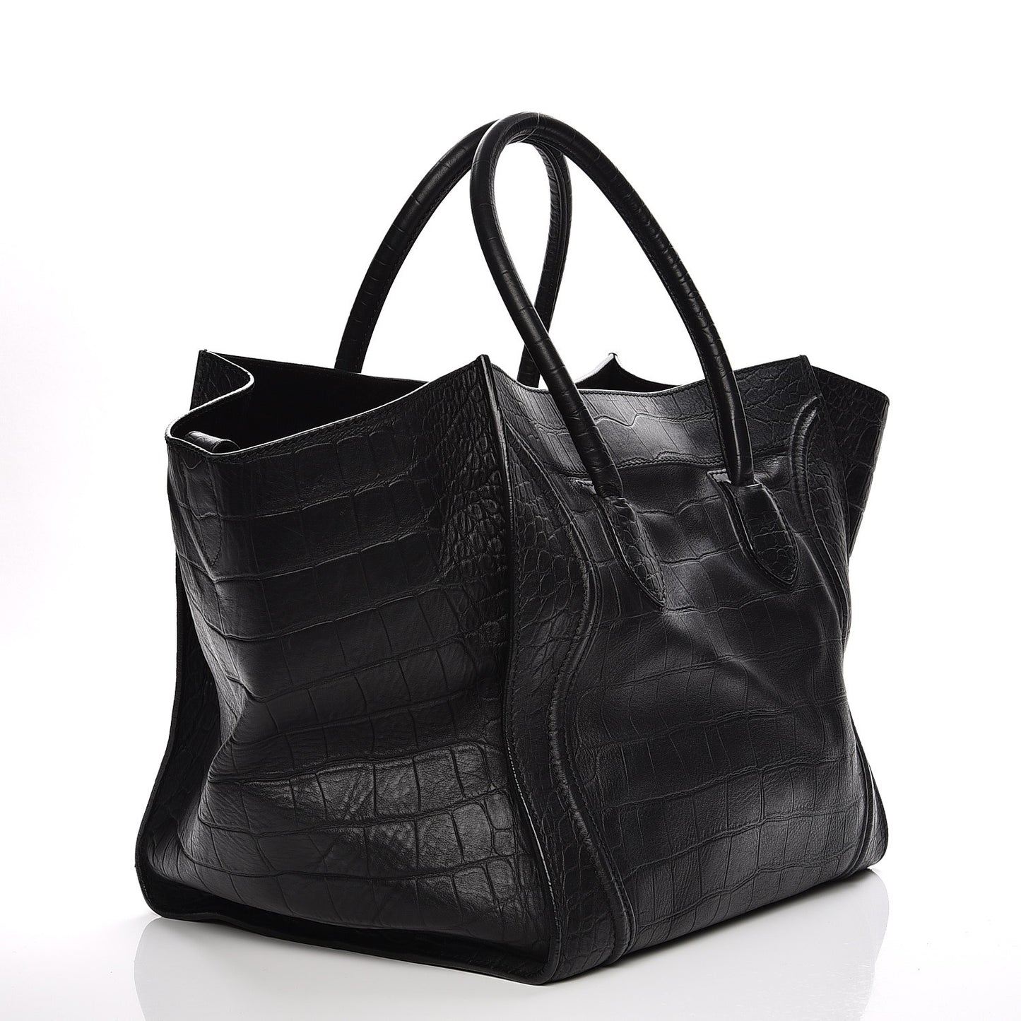 Crocodile Embossed Calfskin Large Phantom Luggage Black