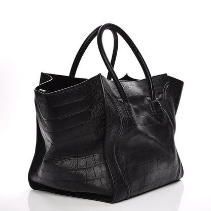 Celine Crocodile Embossed Calfskin Large Phantom Luggage Black 3 of 11