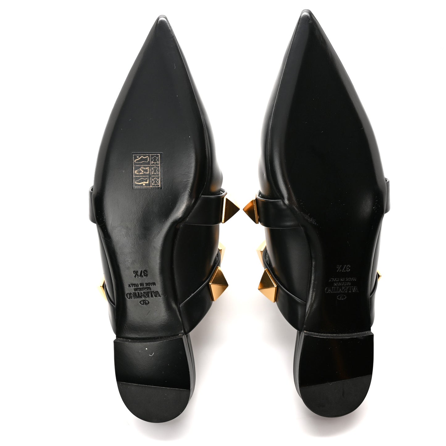 Calfskin Roman Stud Flat Mules 37.5 Black