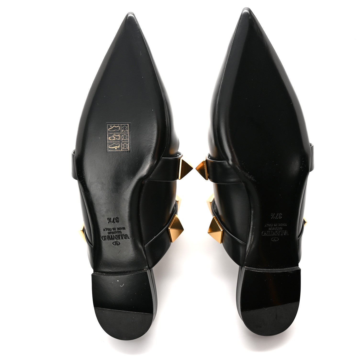 Valentino Garavani Calfskin Roman Stud Flat Mules 37.5 Black 5 of 10