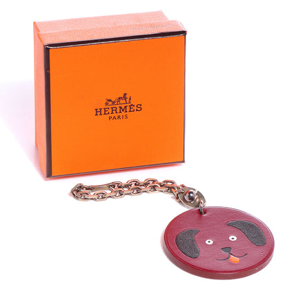 Hermes Veau Box Dog Key Chain Bag Charm Rouge H 5 of 5
