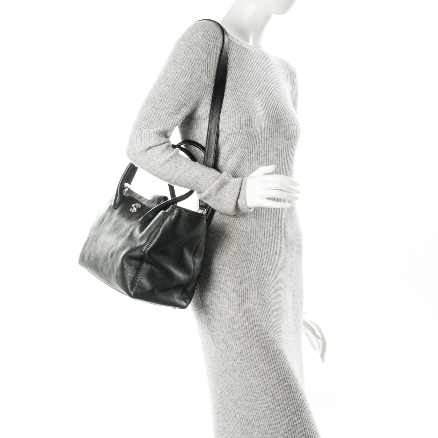 Calfskin Cerf Executive Shopper Tote Black