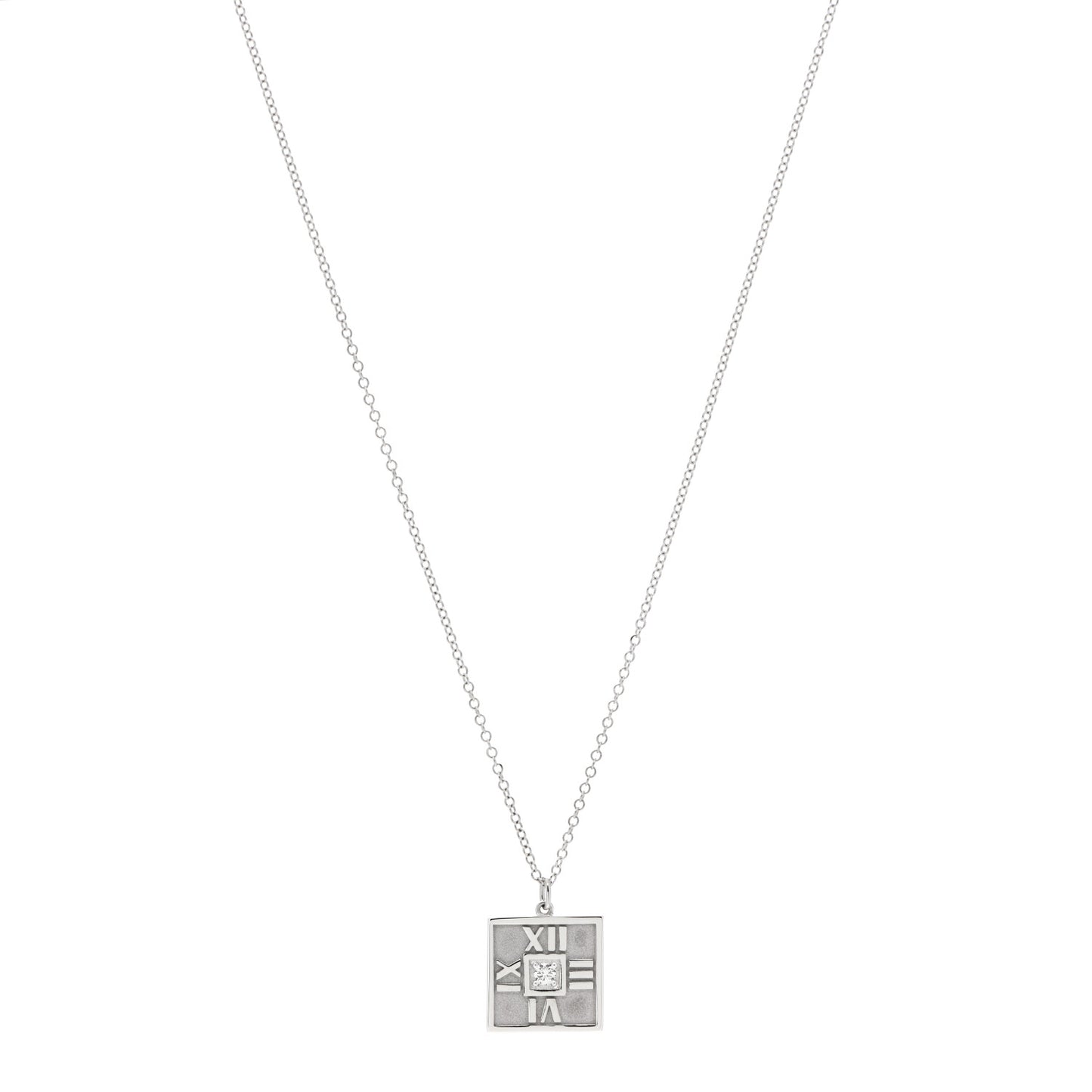 18K White Gold Diamond Atlas Square Pendant Necklace