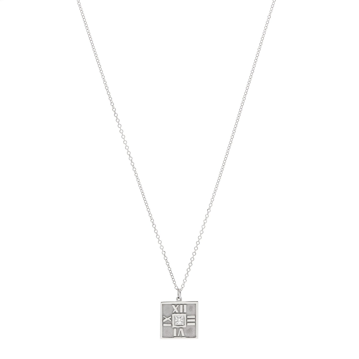 Tiffany 18K White Gold Diamond Atlas Square Pendant Necklace 1 of 5
