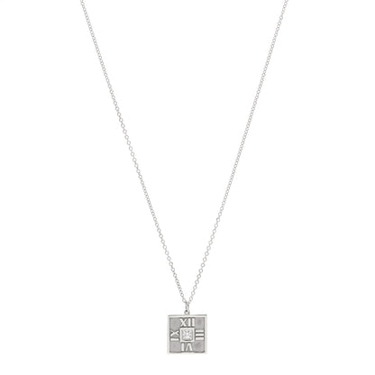 Tiffany 18K White Gold Diamond Atlas Square Pendant Necklace 1 of 5