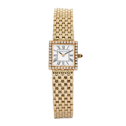 Tiffany 14K Yellow Gold Diamond Bezel 19mm Quartz Watch 1 of 4
