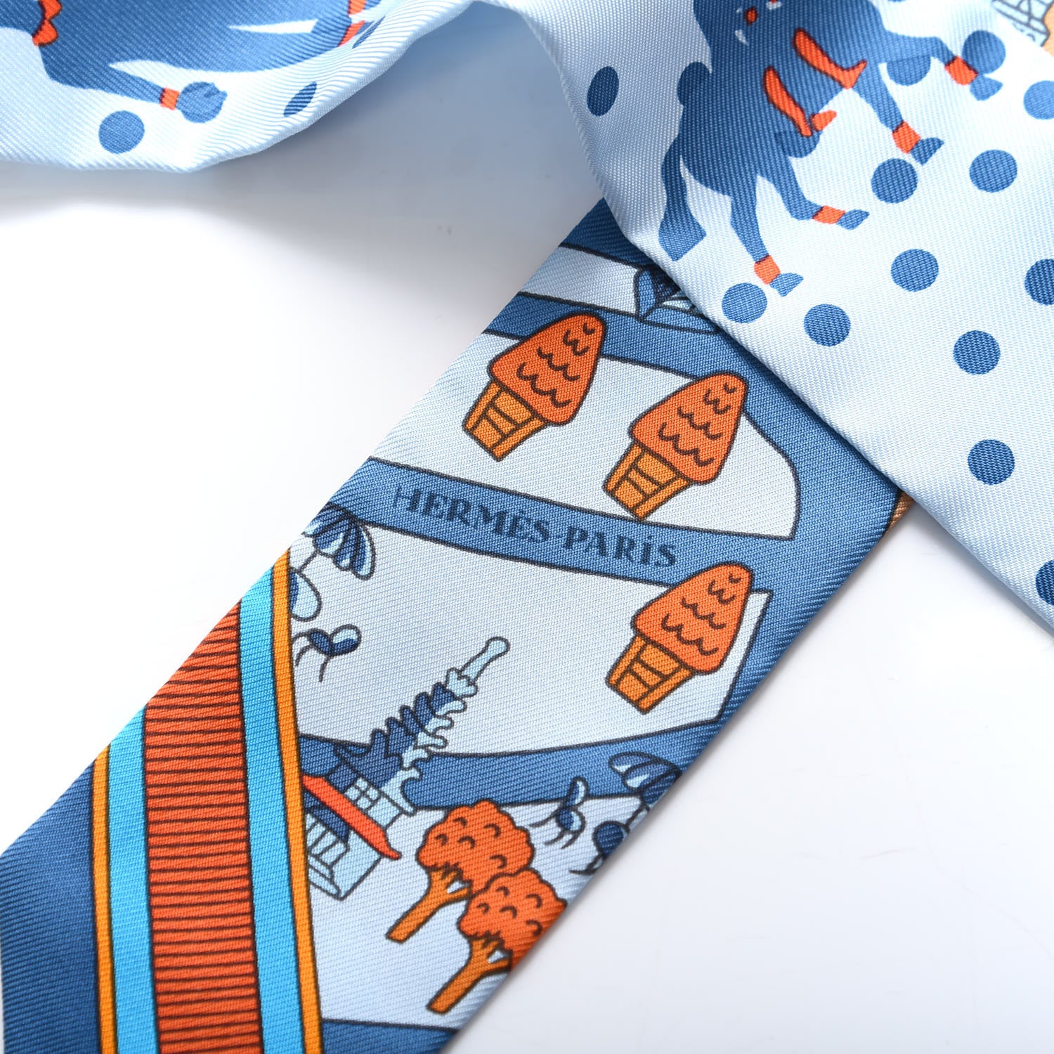 Hermes Silk Les Nouveaux Amoureux de Paris Twilly Ciel Blue Jean Orange 3 of 3
