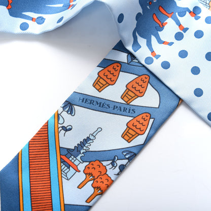Hermes Silk Les Nouveaux Amoureux de Paris Twilly Ciel Blue Jean Orange 3 of 3