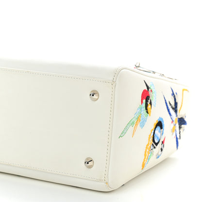 Christian Dior Smooth Calfskin Embroidered Medium Lady Dior White Multicolor 10 of 13