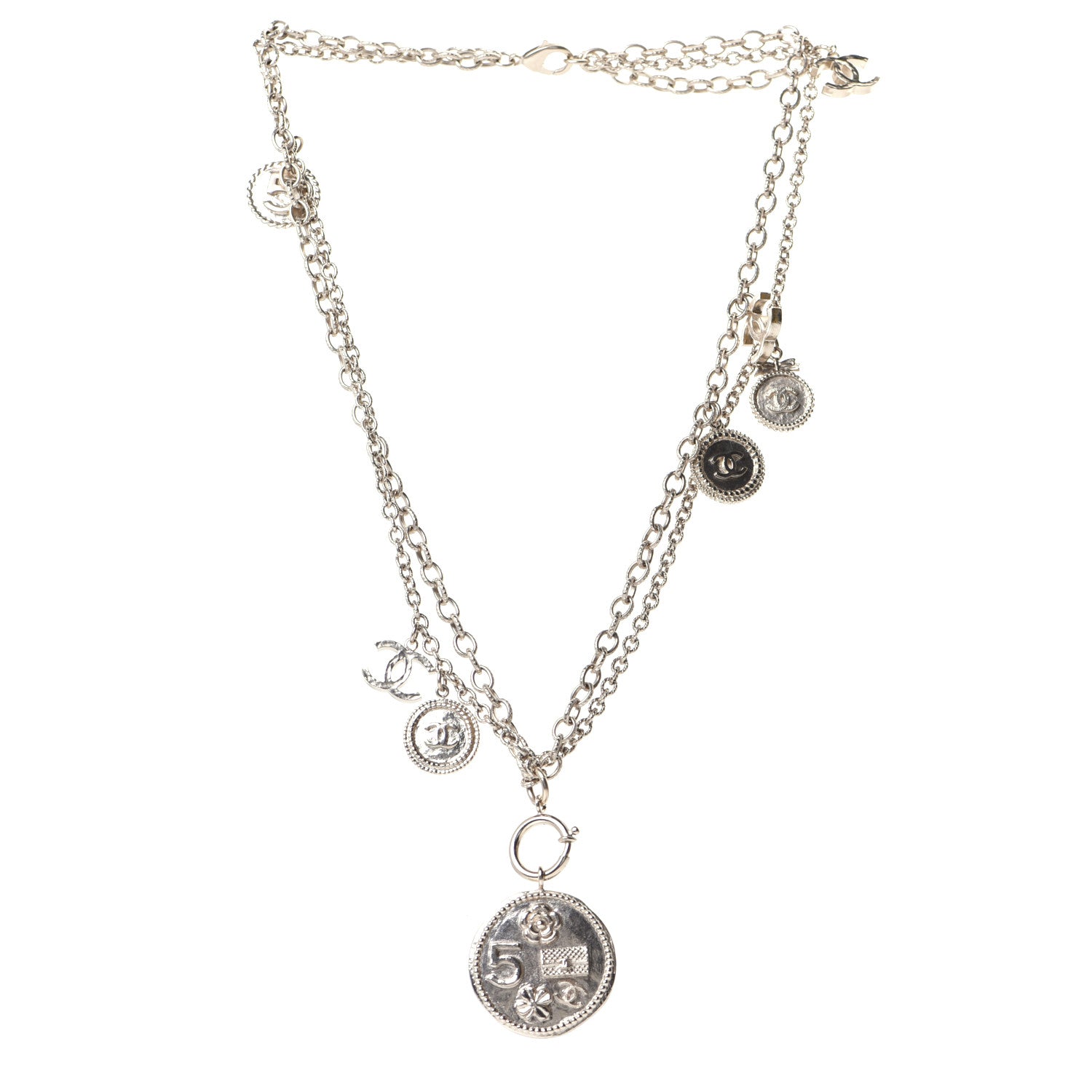 Chanel CC Coco Camellia Coin Necklace Gold 3 of 10