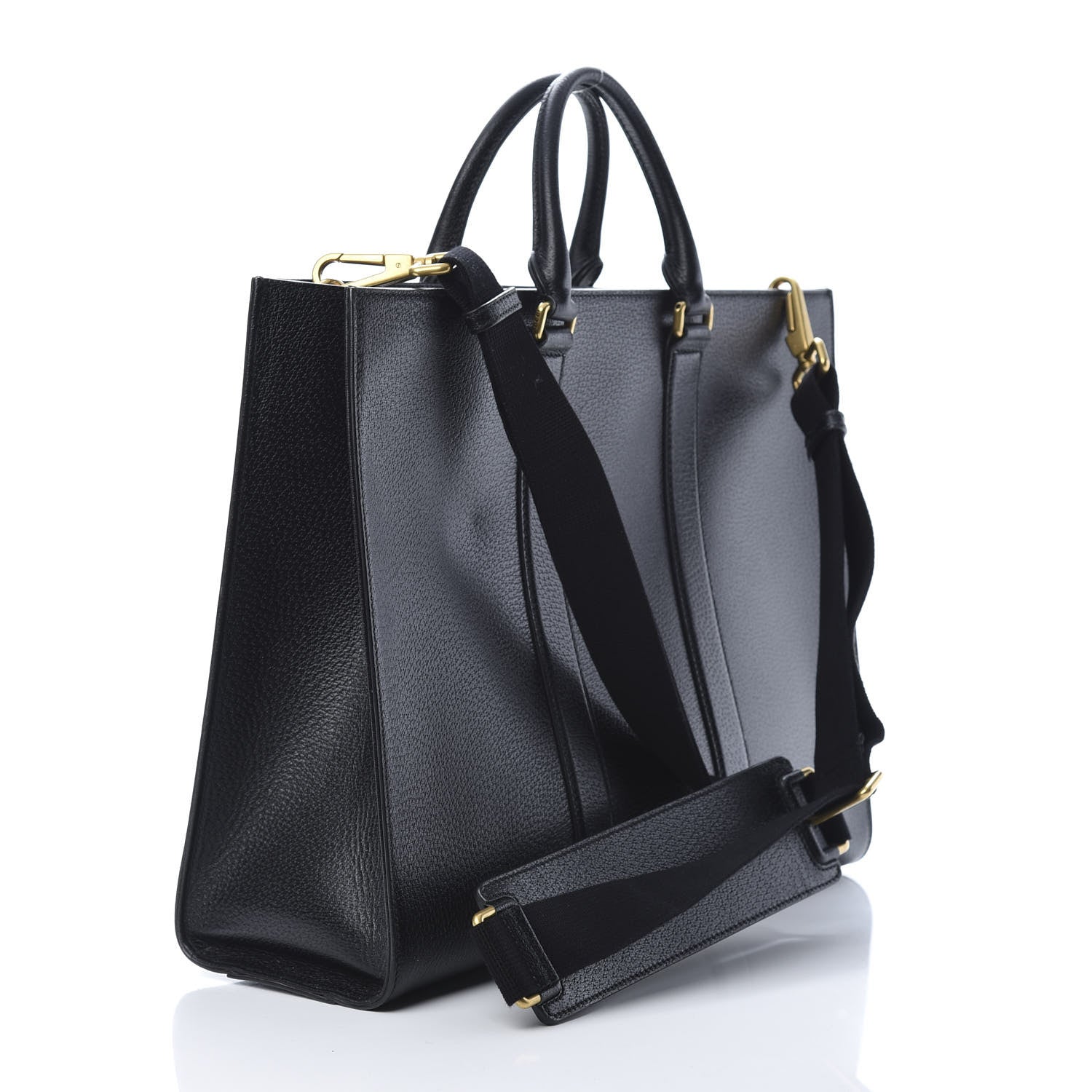 Gucci Grained Calfskin Web Top Handle Tote Black 3 of 10