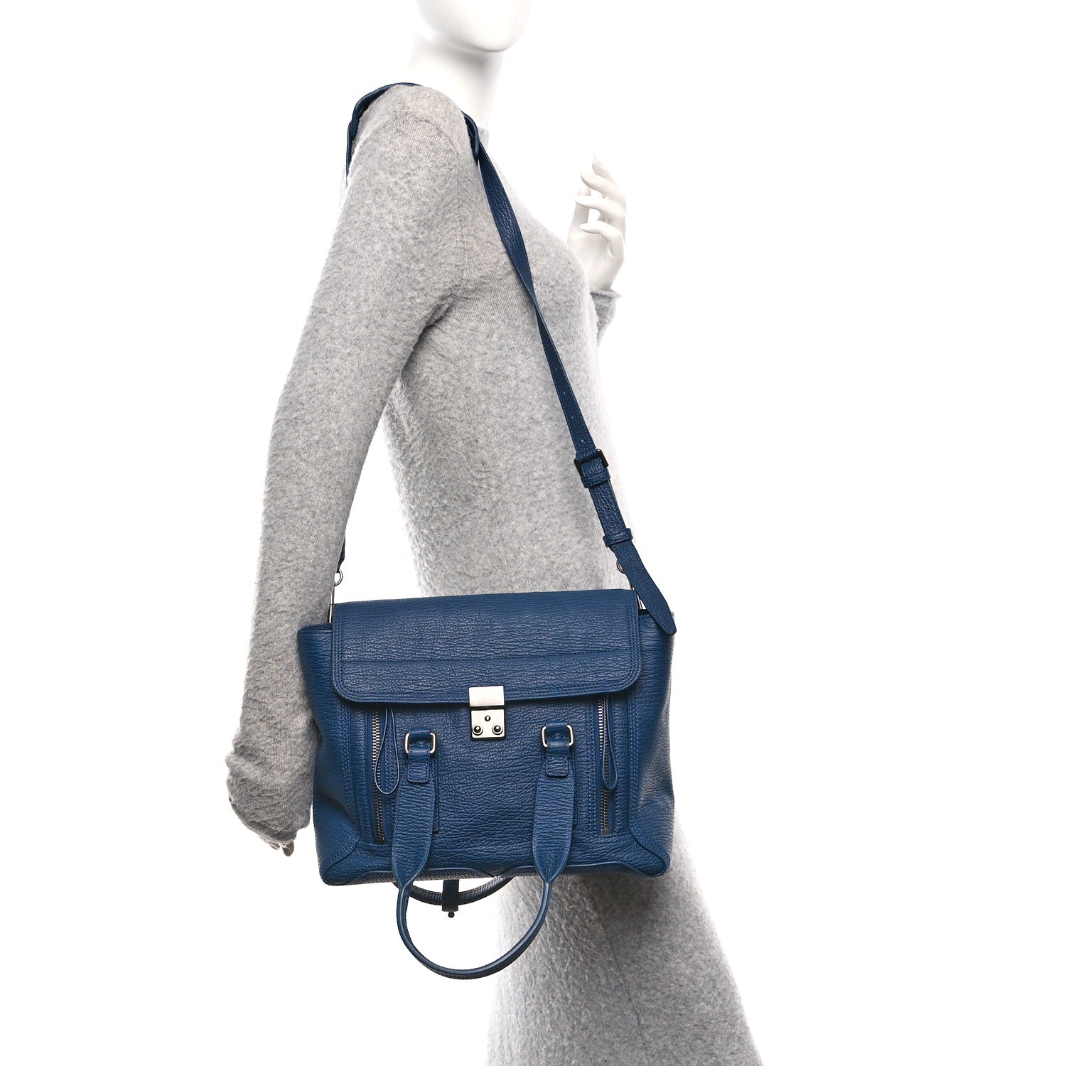 3.1 Phillip Lim Textured Calfskin Medium Pashli Satchel Ink 2 of 10