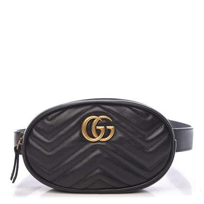 Gucci Calfskin Matelasse GG Marmont Belt Bag 85 34 Black 1 of 11
