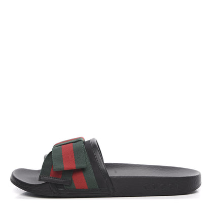Gucci Satin Web Bow Slide Sandals 37 Black 1 of 7