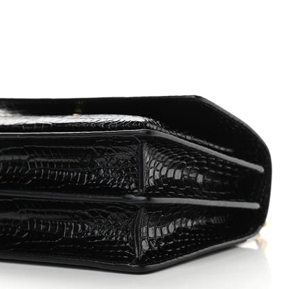 Saint Laurent Calfskin Crocodile Embossed Medium Monogram Sunset Black 9 of 9