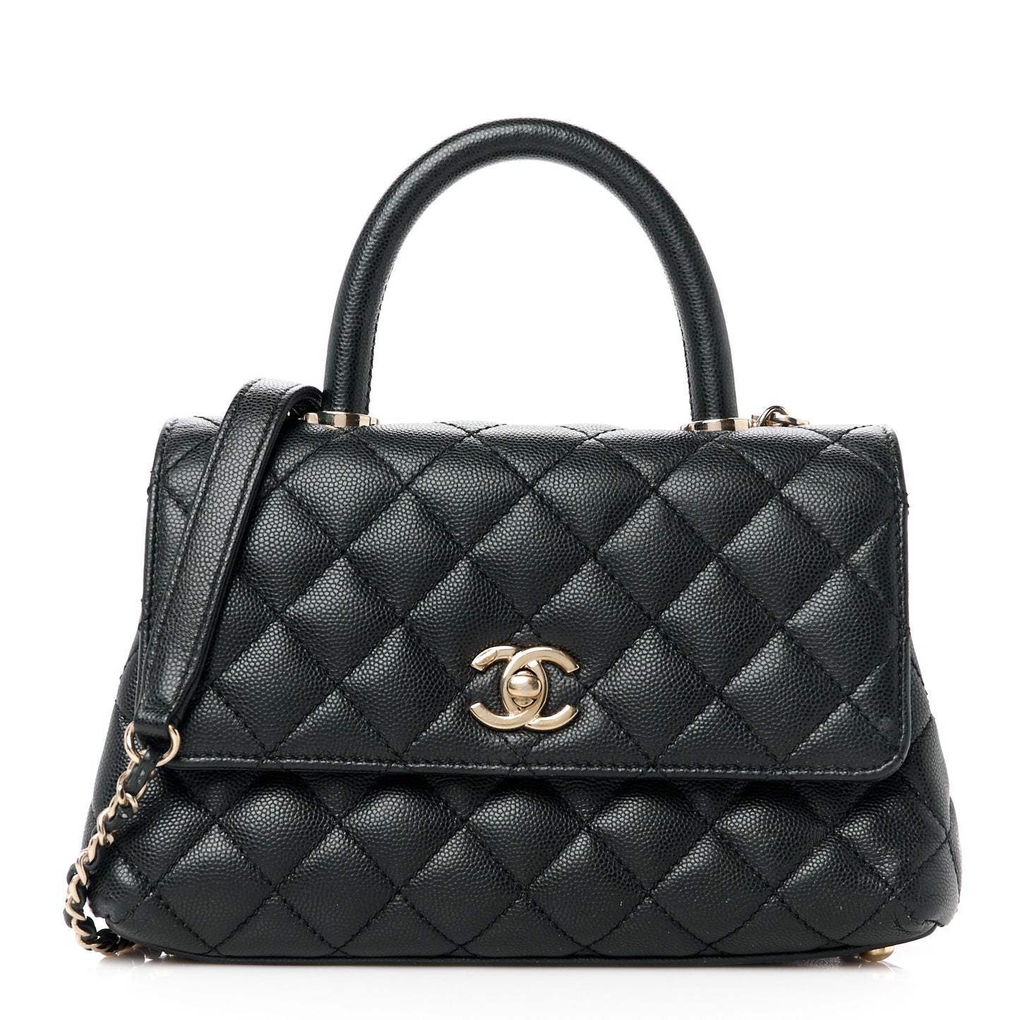 Caviar Quilted Mini Coco Handle Flap Black