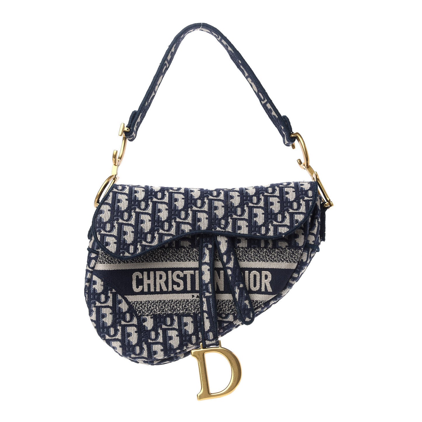 Oblique Embroidered Saddle Bag Blue