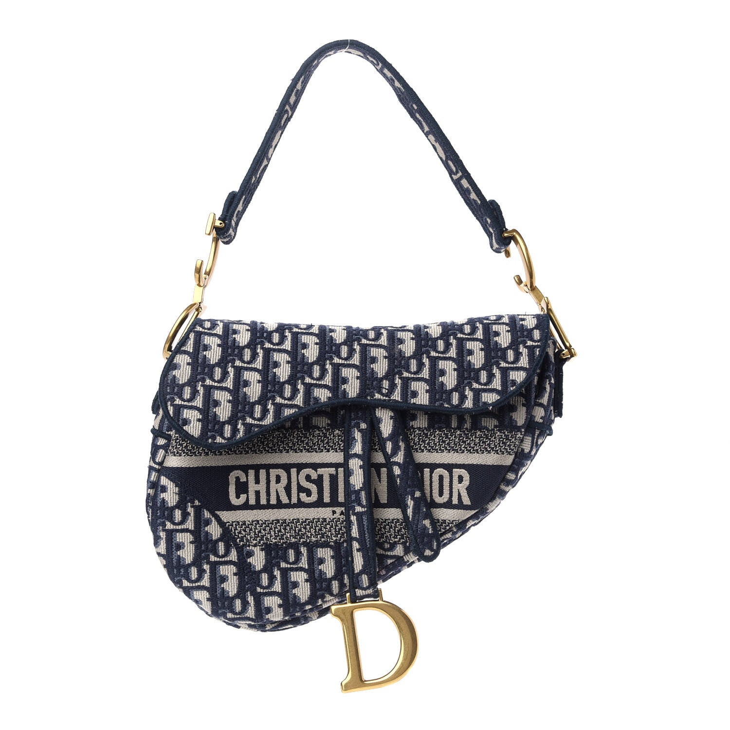 Christian Dior Oblique Embroidered Saddle Bag Blue 1 of 10