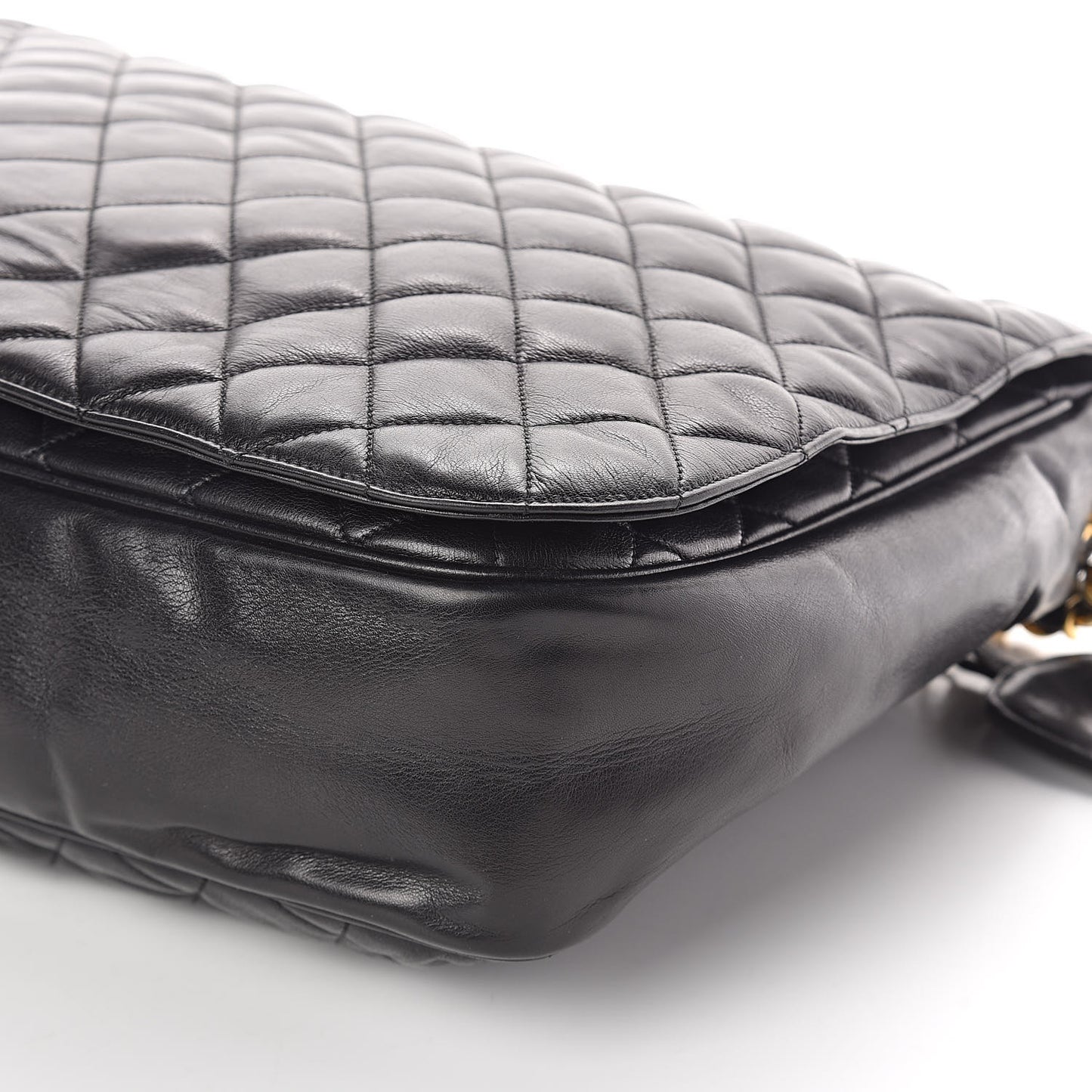 Lambskin Quilted Large Shoulder Flap Bag Black