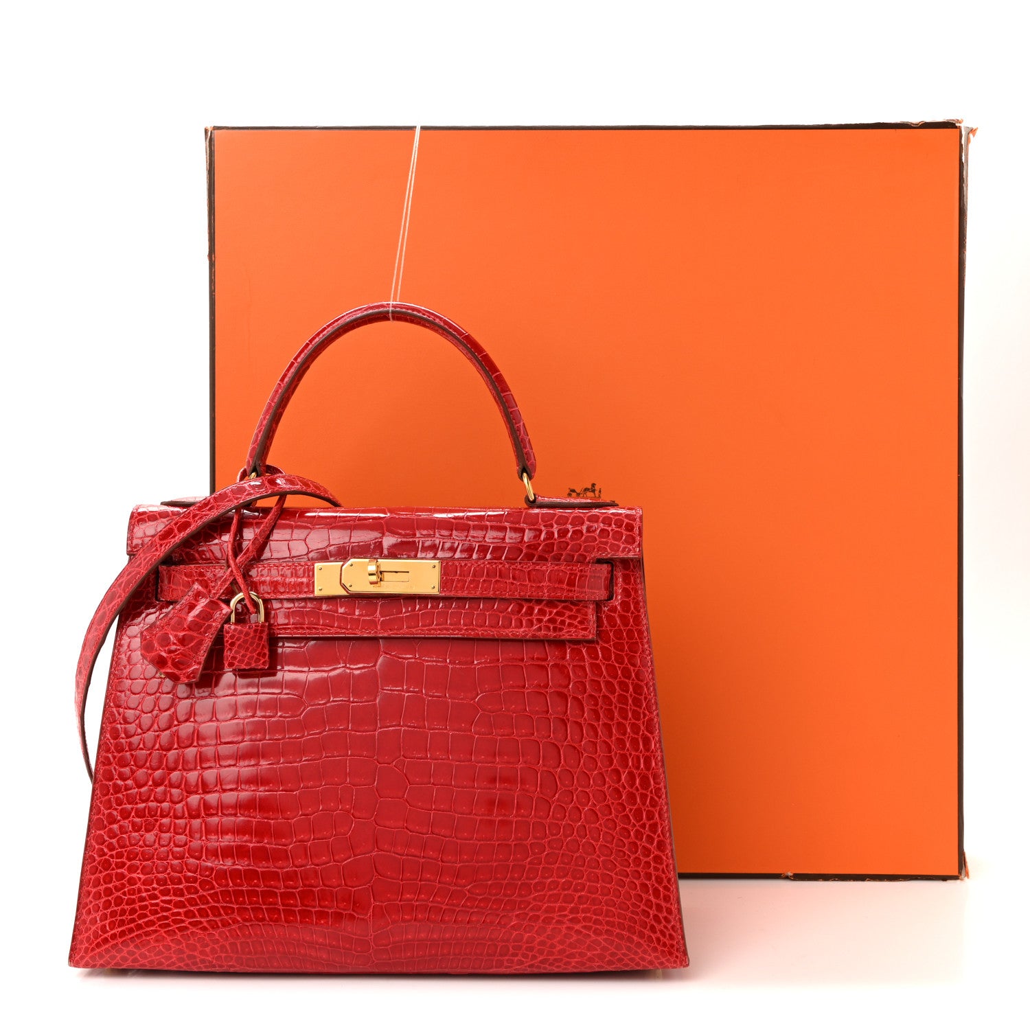 Hermes Shiny Porosus Crocodile Kelly Sellier 28 Rouge Vif 1835110