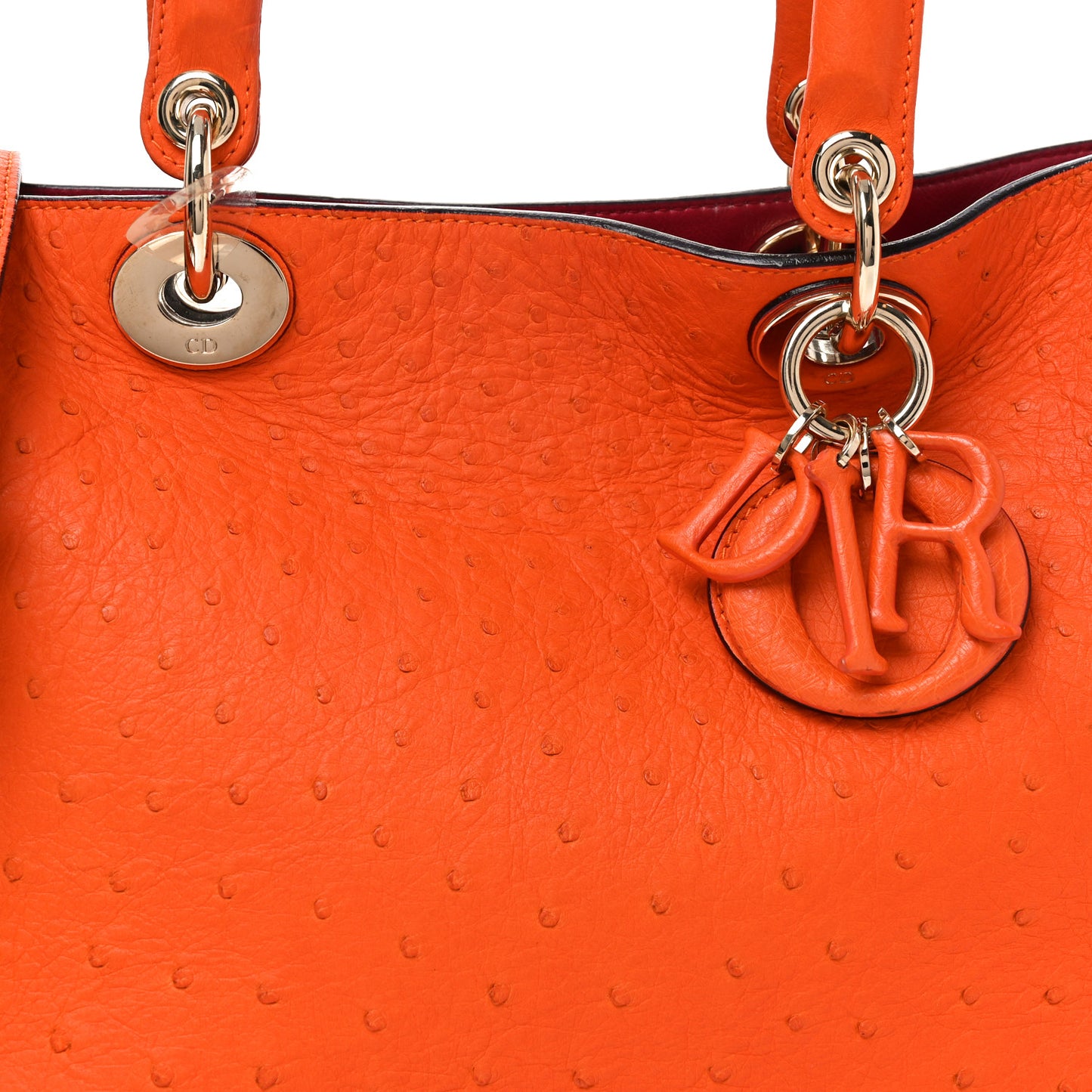 Ostrich Medium Diorissimo Tote Orange Fuchsia