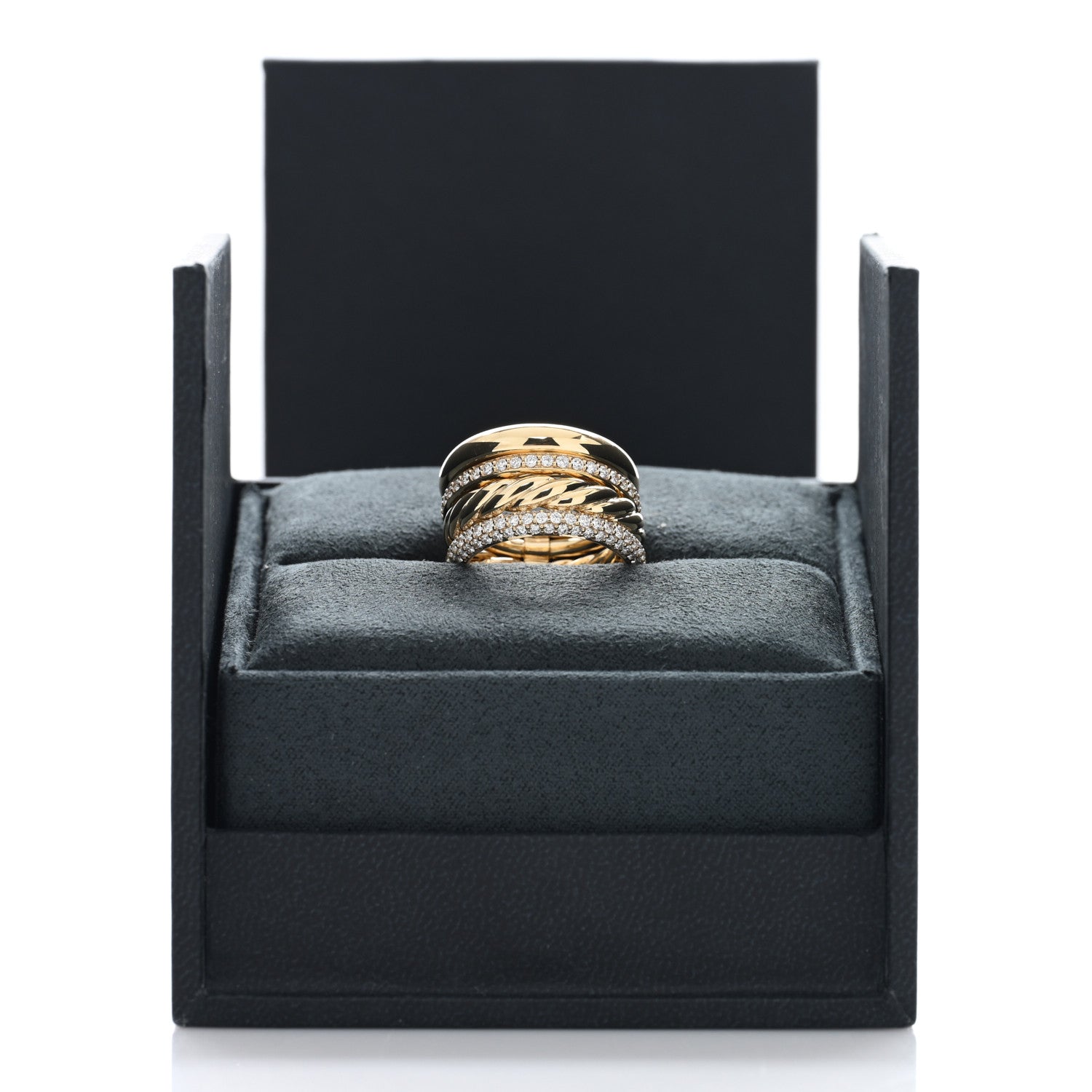 David Yurman 18K Yellow Gold Diamond Mercer Multi Row Ring 54 6.75 5 of 5