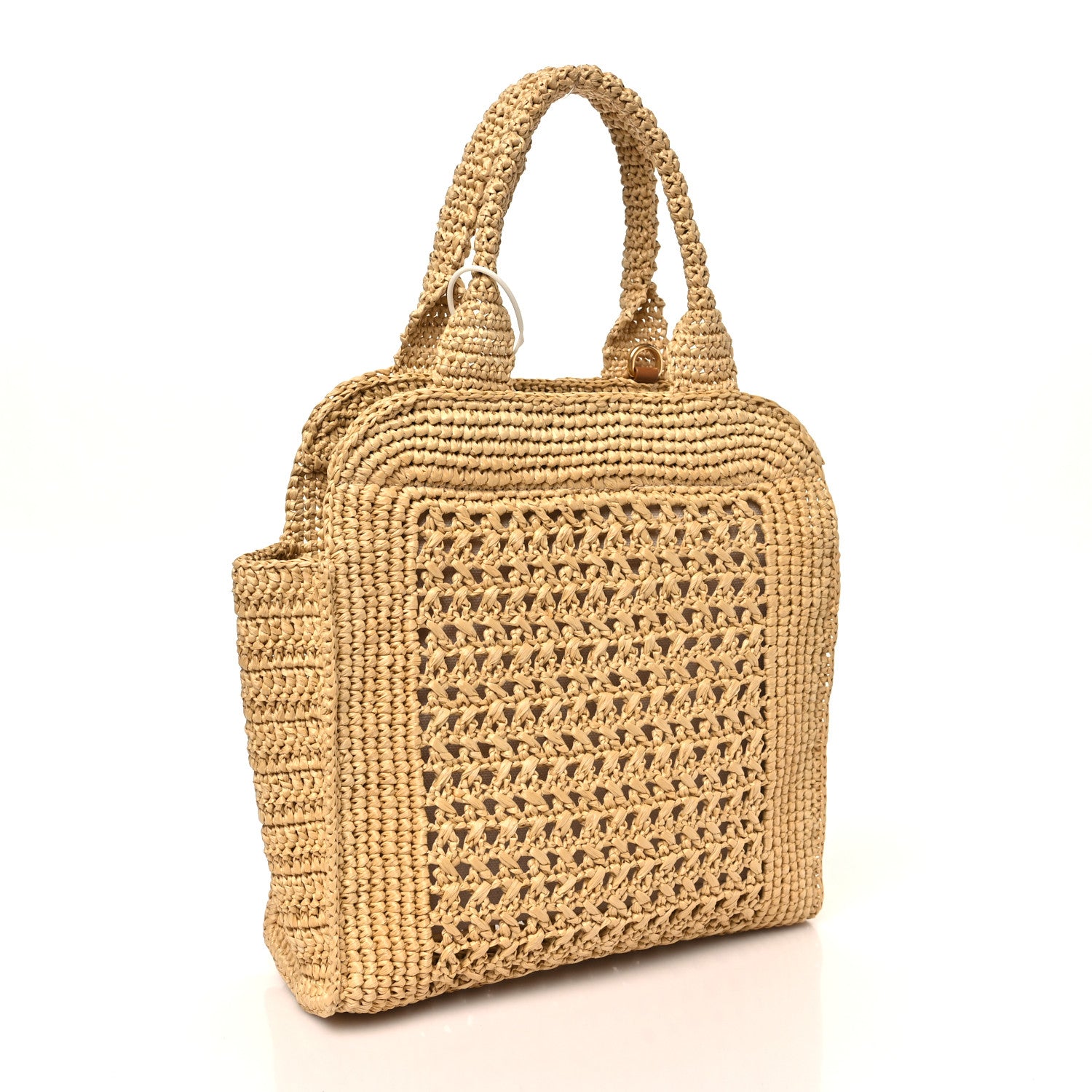 Miu Miu Raffia Crochet Woven Tote Bag Beige 2 of 10