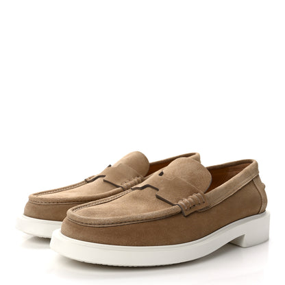 Hermes Suede Goatskin Mens Guillaume Loafers 41 Beige Argile 3 of 9