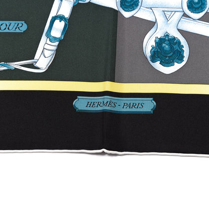 Hermes Silk Harnais De Cour Scarf 90 Noir Gris Marine 4 of 8