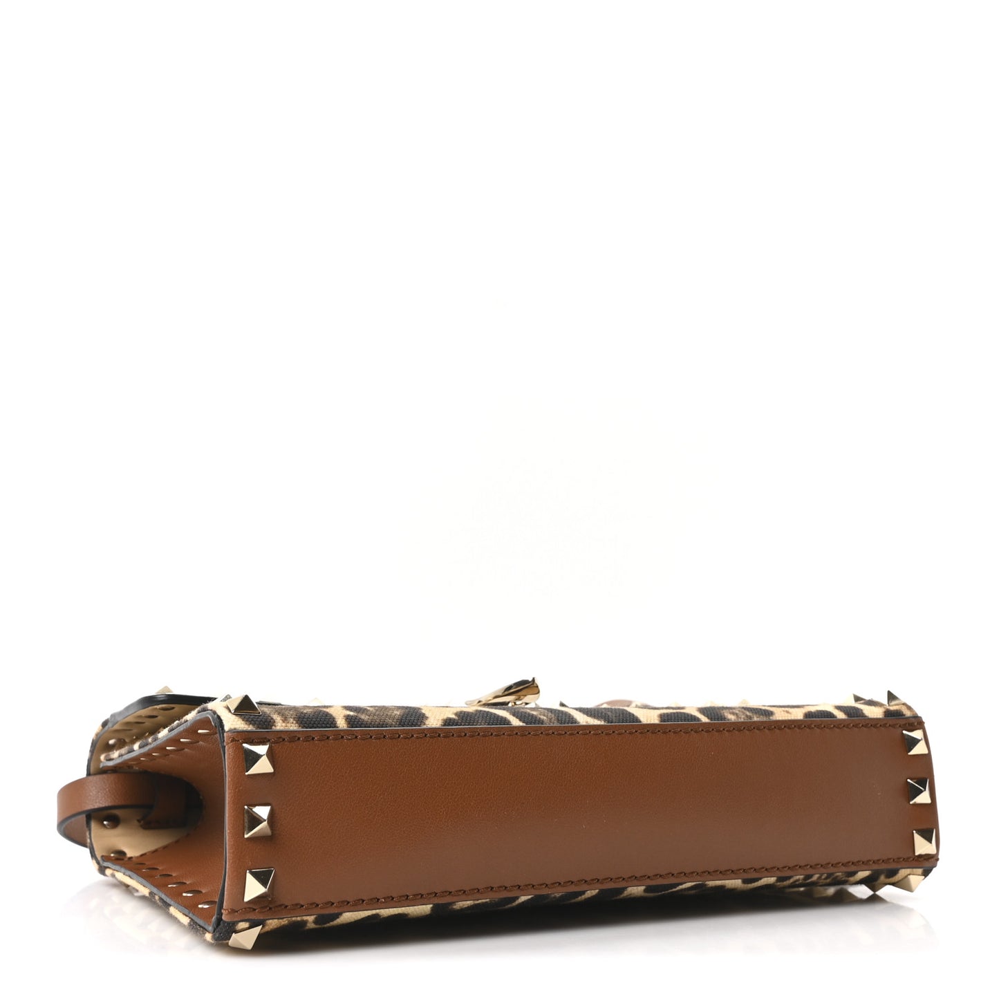 Calfskin Canvas Leopard Print Medium Rockstud Flip Lock Crossbody Bag Tan
