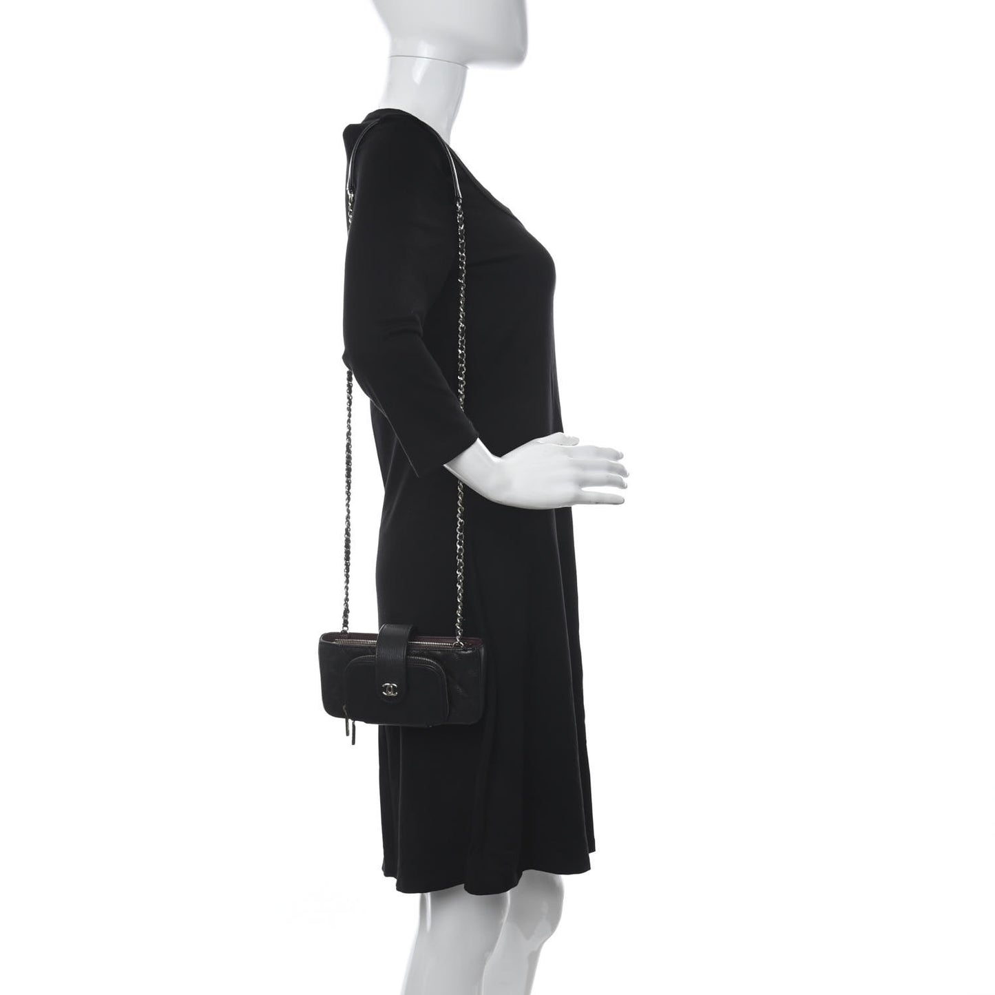 Caviar Quilted Business Affinity Phone Holder With Chain Black