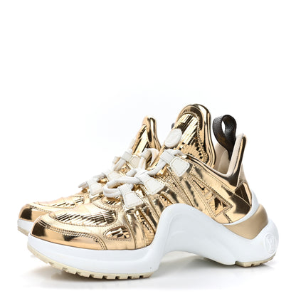 Louis Vuitton Metallic Calfskin Technical Nylon LV Archlight Sneakers 36 Gold White 3 of 9