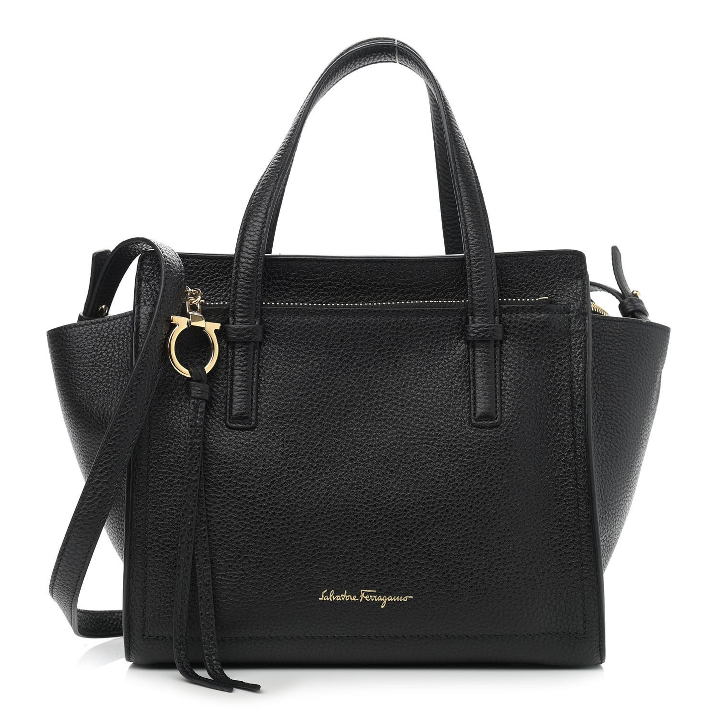 Hammered Calfskin Double Handle Small Amy Tote Black