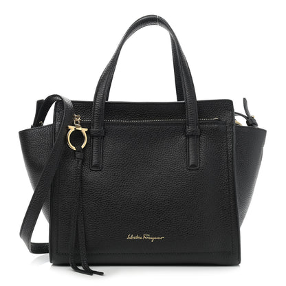 Salvatore Ferragamo Hammered Calfskin Double Handle Small Amy Tote Black 1 of 10