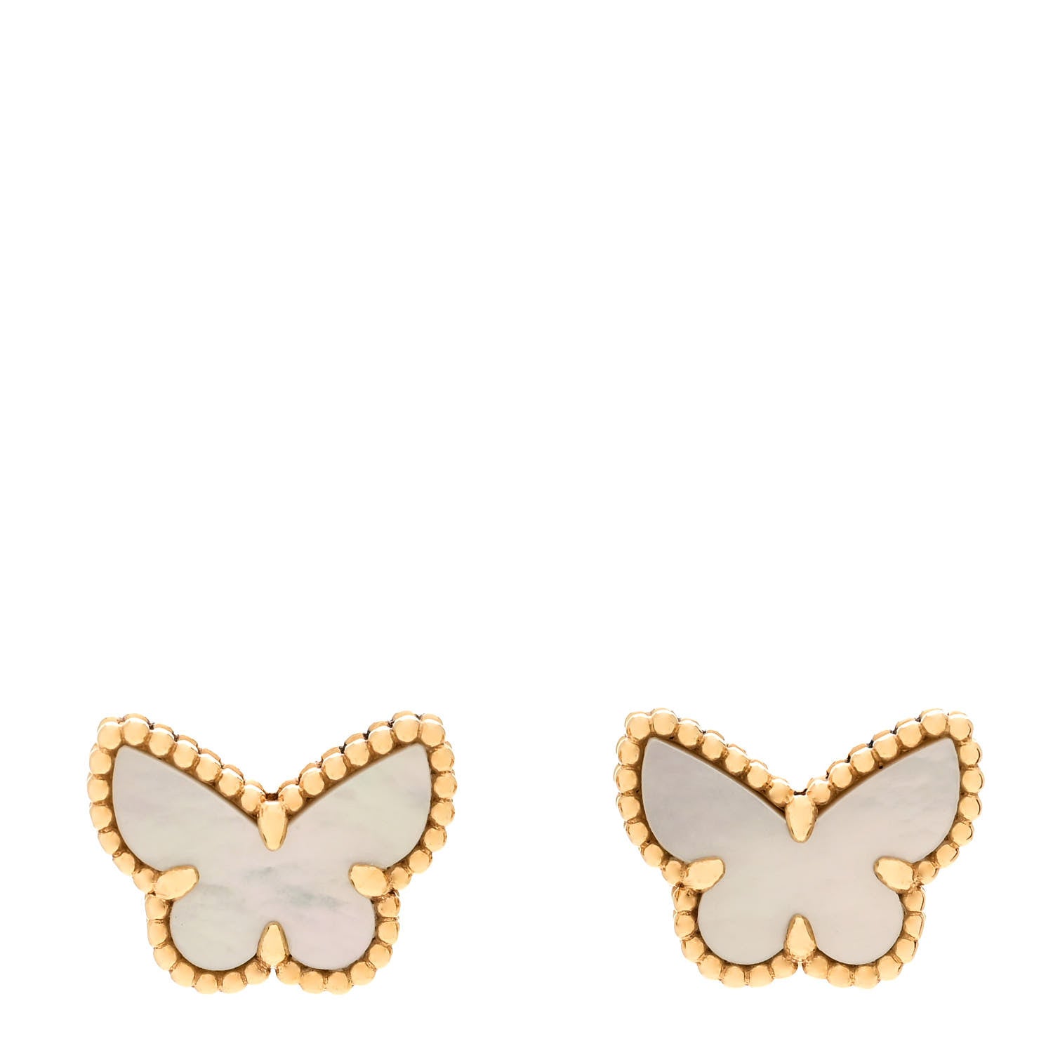 Van Cleef & Arpels 18K Yellow Gold Mother of Pearl Sweet Alhambra Butterfly Earrings 1 of 6