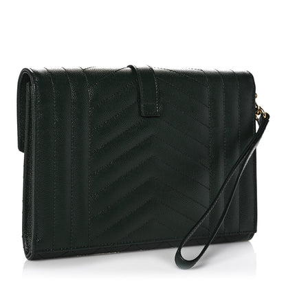 Saint Laurent Grain De Poudre Textured Mixed Matelasse Triquilt Monogram Clutch Vert Fonce 3 of 11